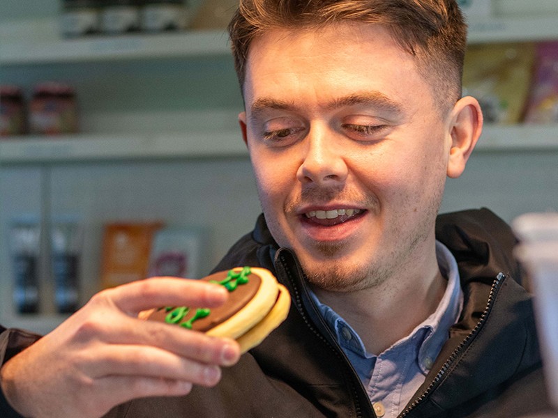 a pasty shop sampling the cookies